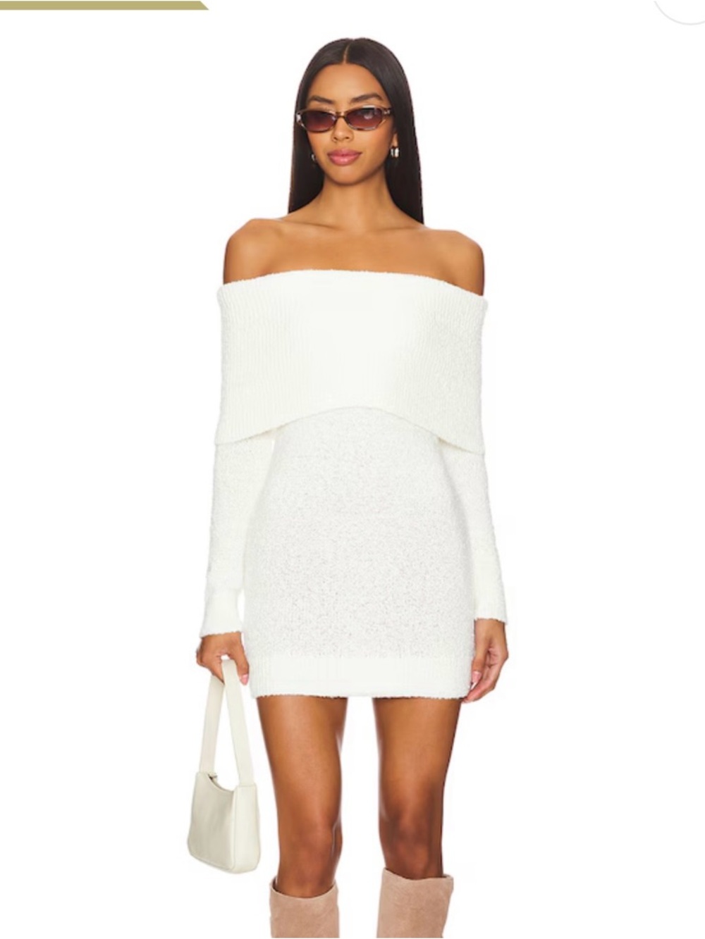 superdown Off-Shoulder Cream Knit Mini Dress